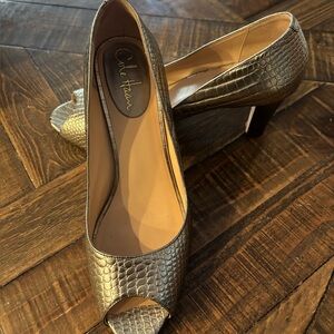 Cole Haan Women's Gold Metallic Peep Toe Heels